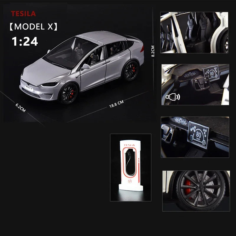 1:24 Tesla Model X Tesla Model 3 Alloy Die Cast Toy Car Model Sound and Light Toy Collectibles