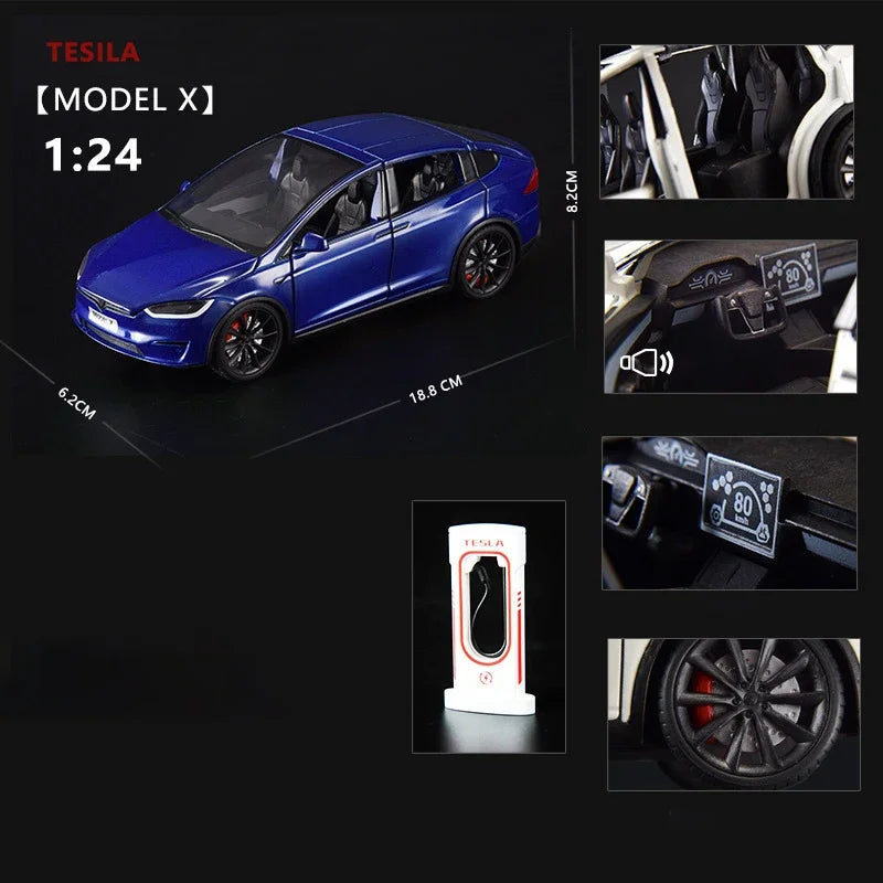 1:24 Tesla Model X Tesla Model 3 Alloy Die Cast Toy Car Model Sound and Light Toy Collectibles