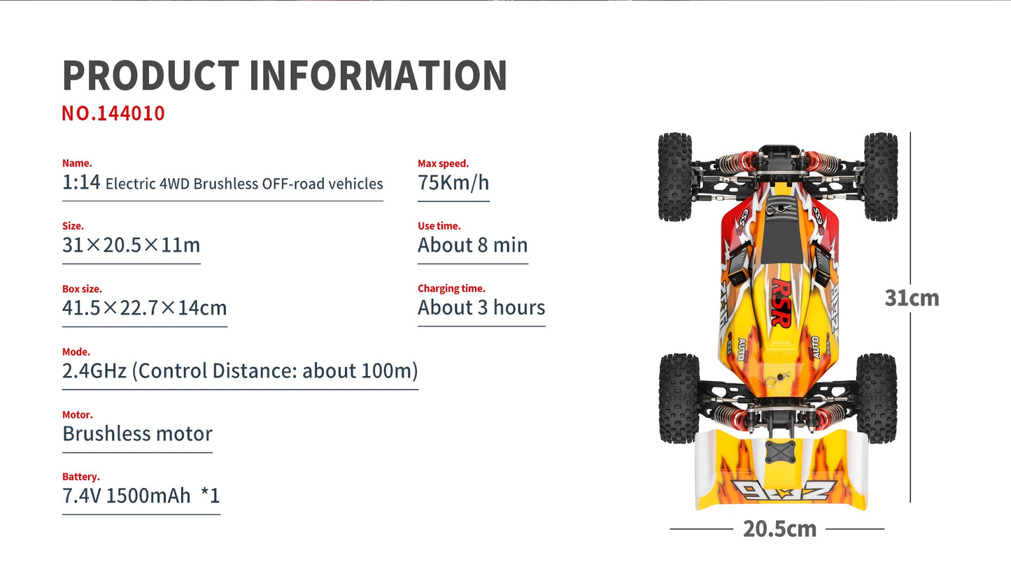 WLtoys 144010 144001 75KM/H 2.4G Racing RC Car Brushless 4WD High Speed Off-Road Remote Control Drift car