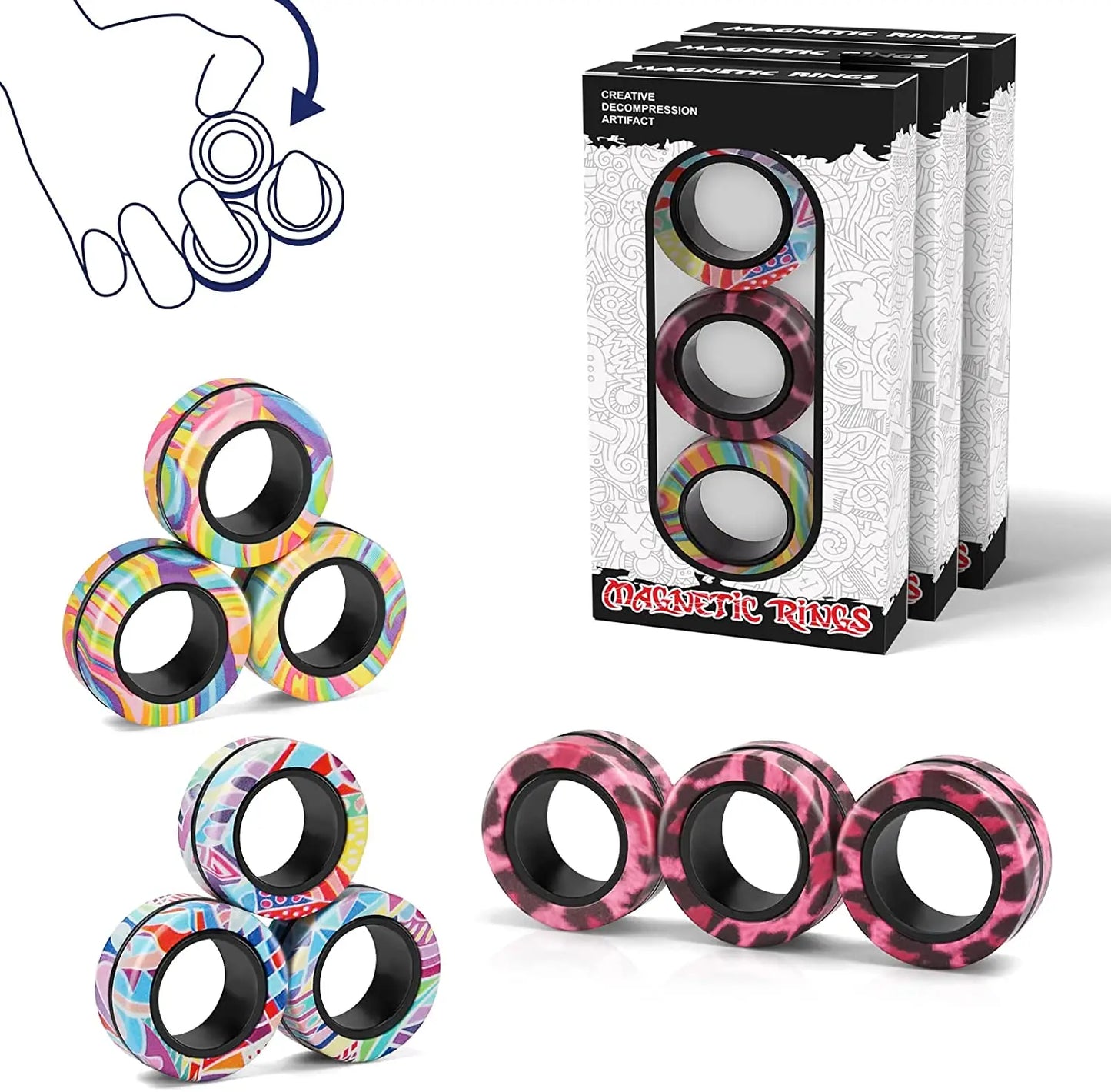 3pcs Finger Magnetic Rings Colorful Fidget