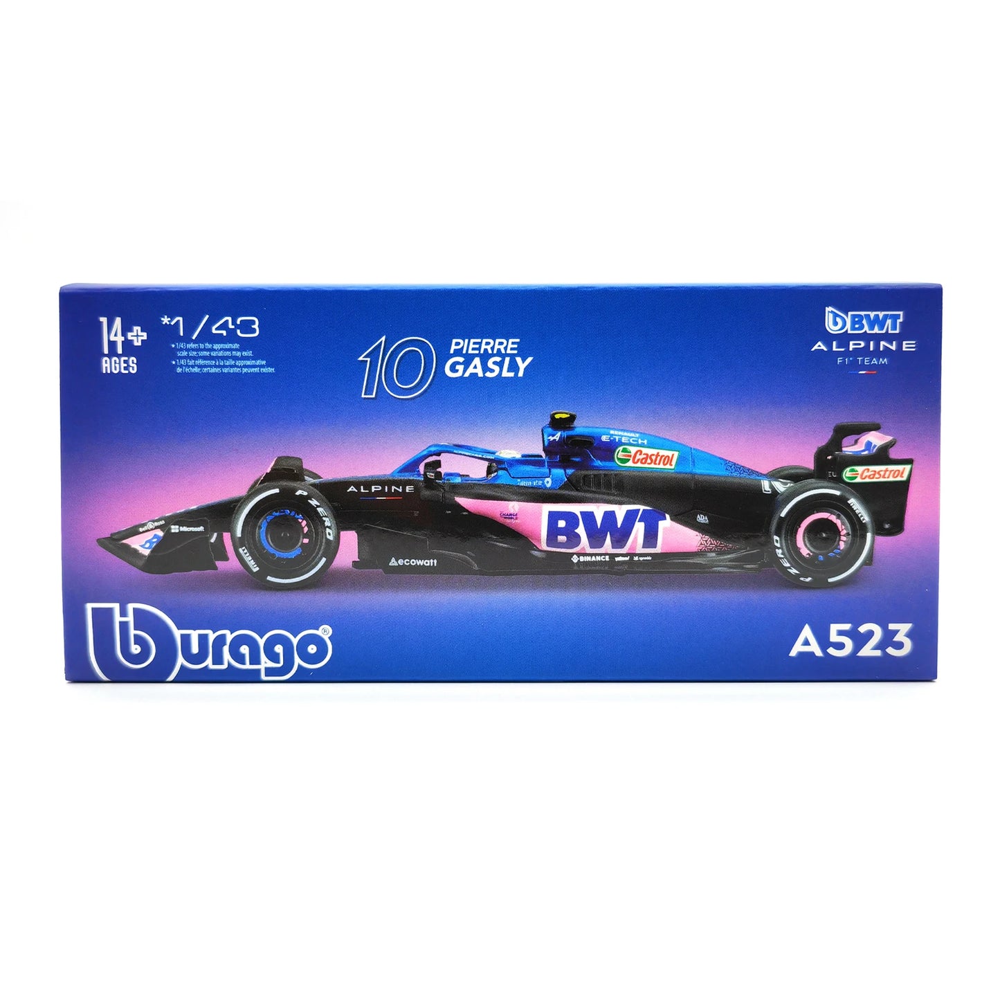 Bburago 1:43 BWT Alpine 2023 A523 F1 Formula Car Die Cast Vehicles Collectible Model Racing Toys Acrylic Box