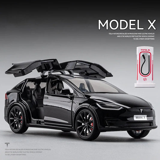 1:24 Tesla Model X Tesla Model 3 Alloy Die Cast Toy Car Model Sound and Light Toy Collectibles