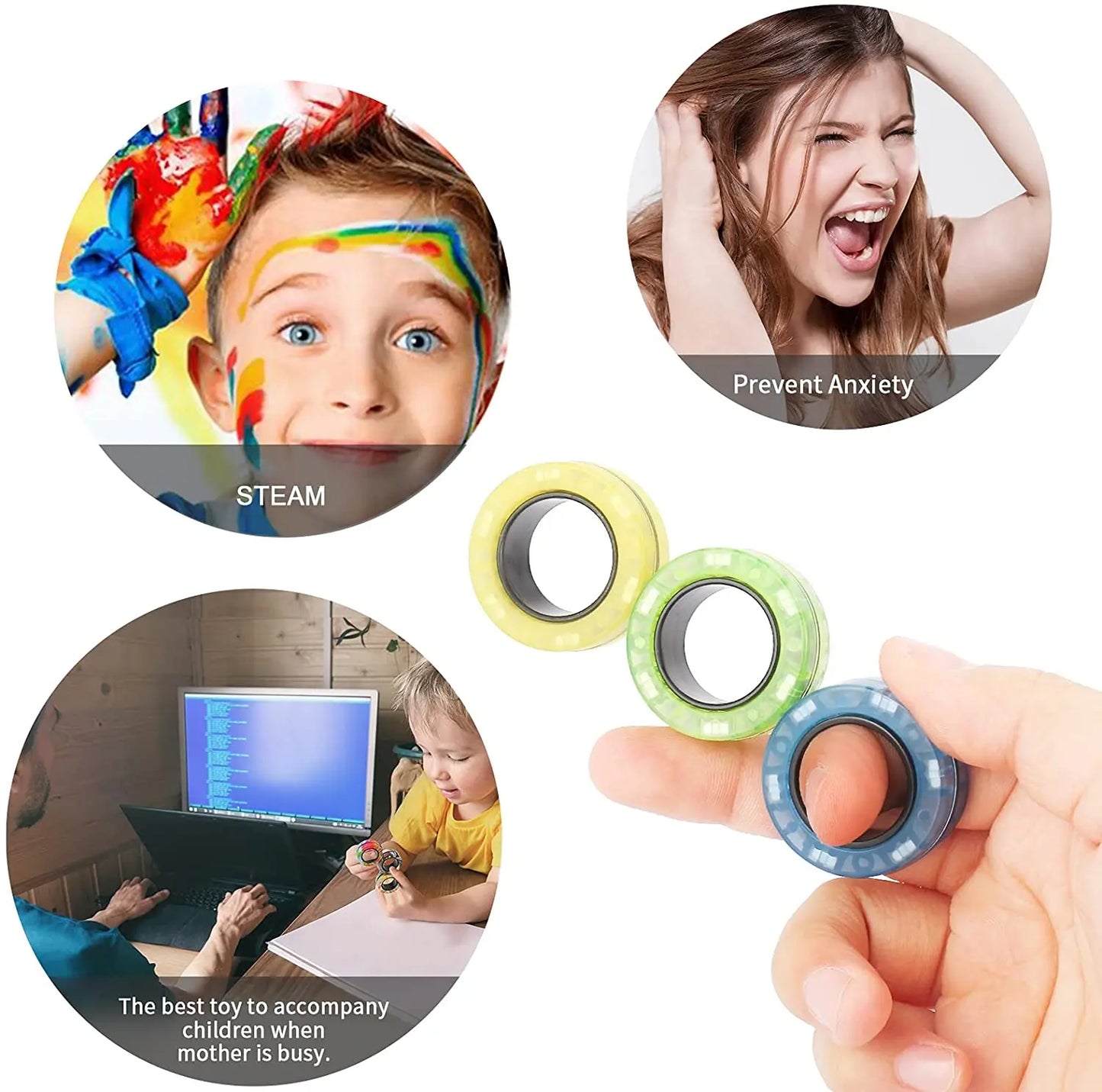 3pcs Finger Magnetic Rings Colorful Fidget