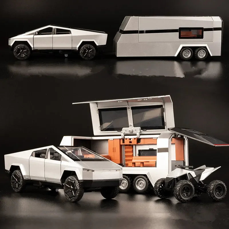 1/32 Tesla Cybertruck Pickup Alloy Car Model Diecasts Off-road Vehicles Truck Model With Suitcase