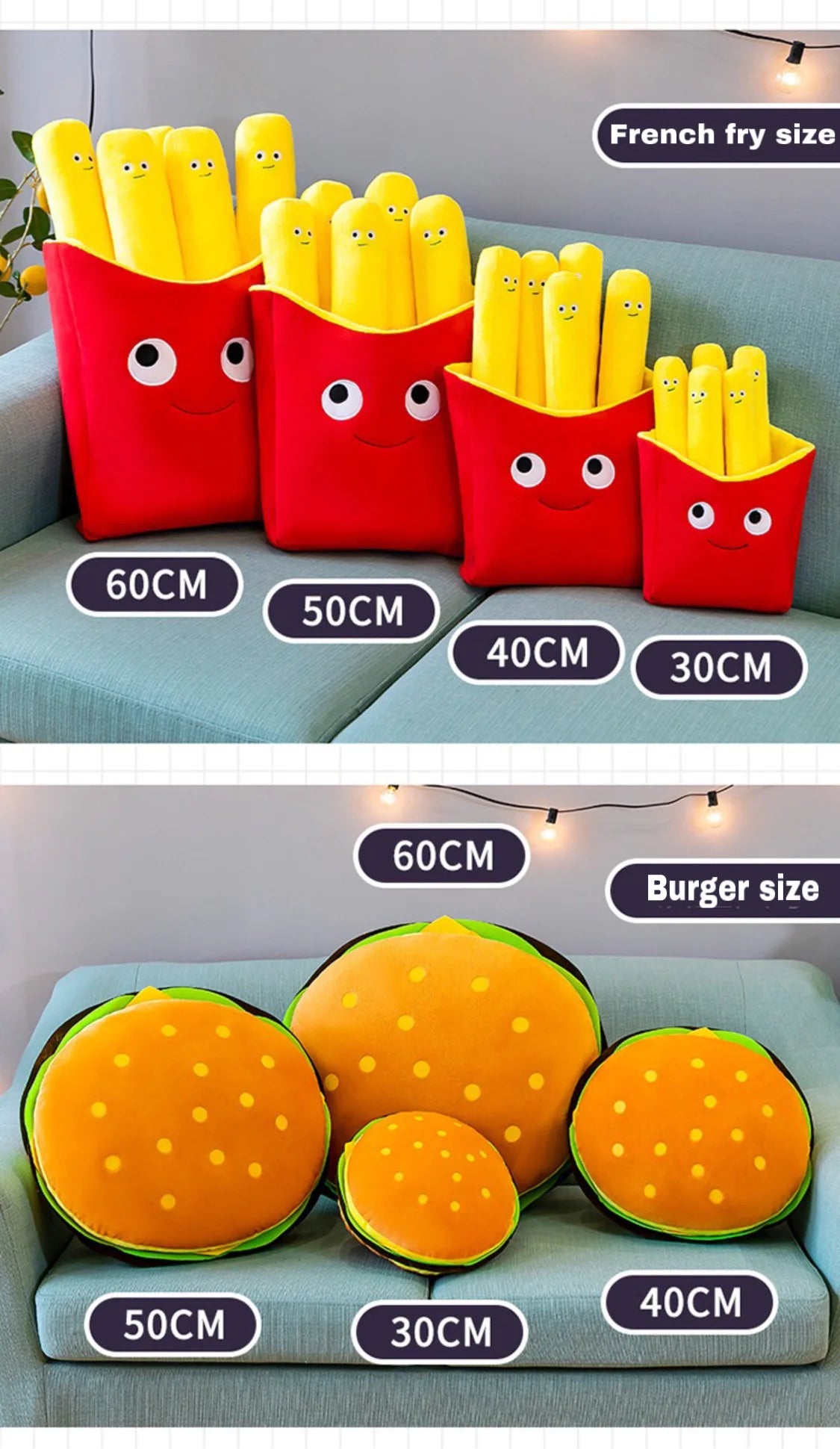 30cm Hamburger, French Fries, Pizza Plush Toys