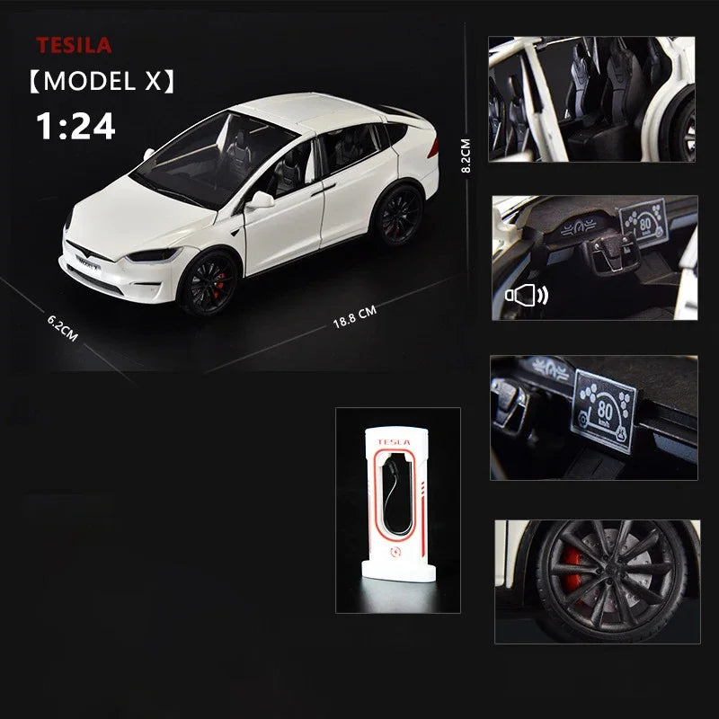 1:24 Tesla Model X Tesla Model 3 Alloy Die Cast Toy Car Model Sound and Light Toy Collectibles