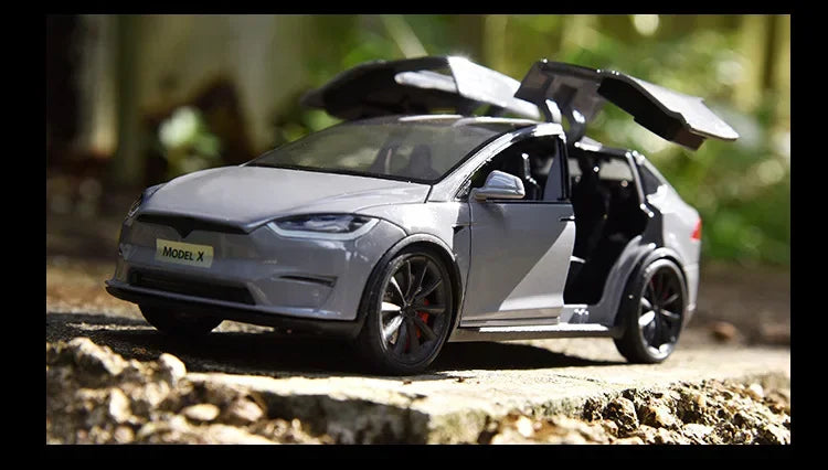 1:24 Tesla Model X Tesla Model 3 Alloy Die Cast Toy Car Model Sound and Light Toy Collectibles