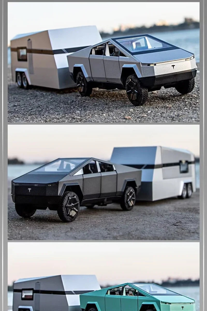 1/32 Tesla Cybertruck Pickup Alloy Car Model Diecasts Off-road Vehicles Truck Model With Suitcase