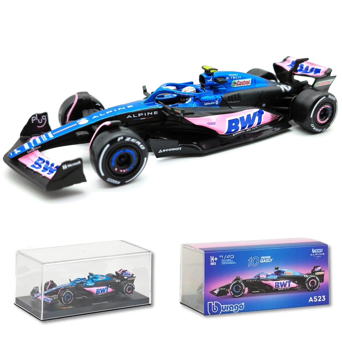 Bburago 1:43 BWT Alpine 2023 A523 F1 Formula Car Die Cast Vehicles Collectible Model Racing Toys Acrylic Box