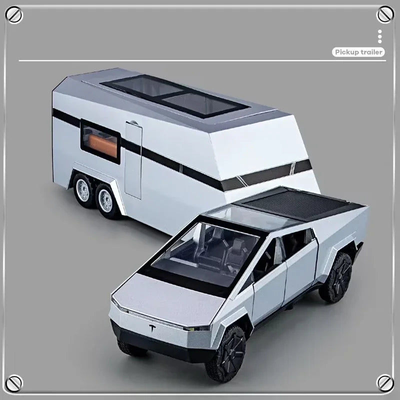 1/32 Tesla Cybertruck Pickup Alloy Car Model Diecasts Off-road Vehicles Truck Model With Suitcase