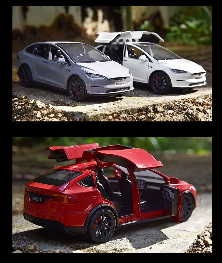 1:24 Tesla Model X Tesla Model 3 Alloy Die Cast Toy Car Model Sound and Light Toy Collectibles